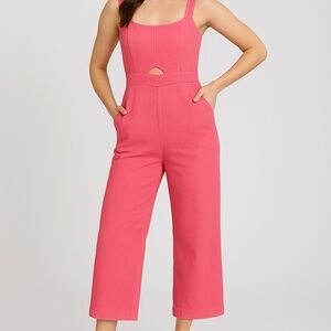 Copper Key Pink Stretch Denim Wide-Leg Jumpsuit with Cutout – Size S, NWT